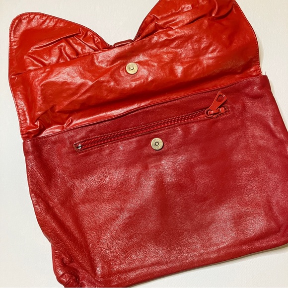 Vintage 80s 90s Red Leather Clutch - Picture 4 of 14